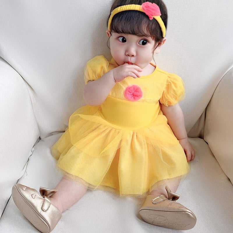 HIHCBF Baby Toddler Girls Christmas Halloween Costume Belle Princess Birthday Bodysuit Romper Tutu Dress w/Headband - Image 3
